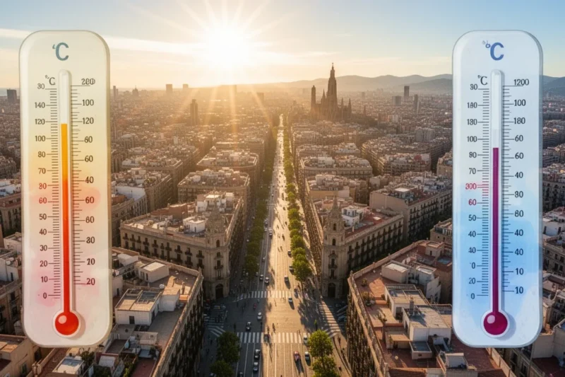 Vista aérea de Barcelona bajo una ola de calor intensa