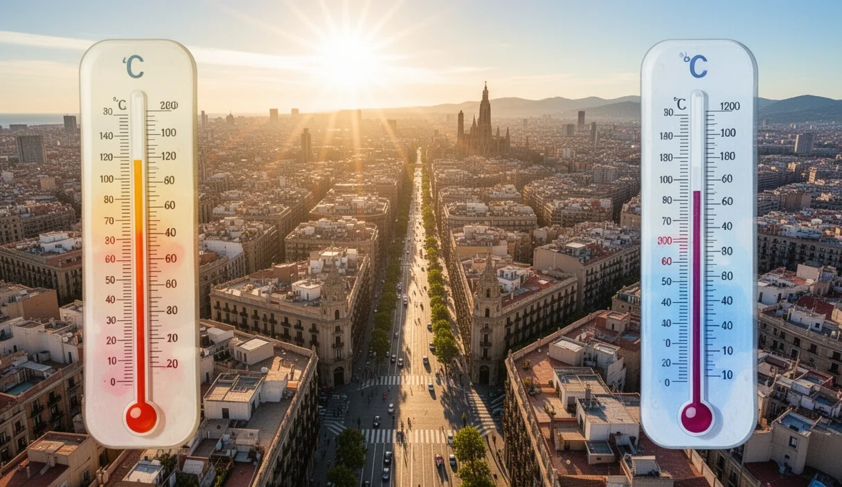 Vista aérea de Barcelona bajo una ola de calor intensa