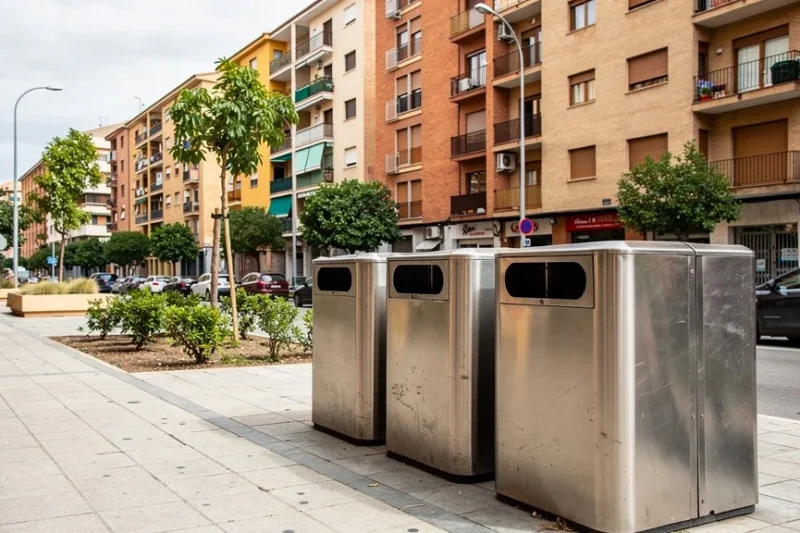 Contenedor metálico nuevo en una calle moderna de Mataró