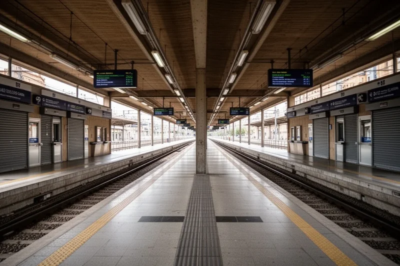 Estación vacía en Catalunya mostrando problemas actuales del transporte público