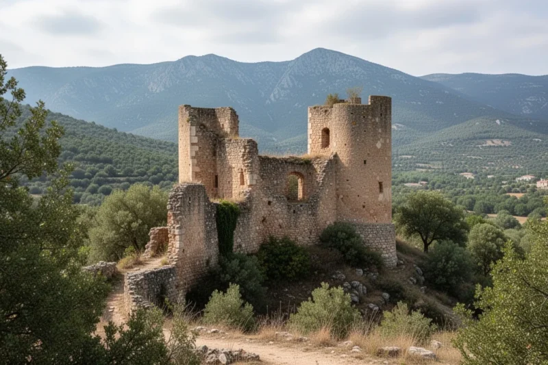 A panoramic view of Pujalt highlighting its mountainous surroundings