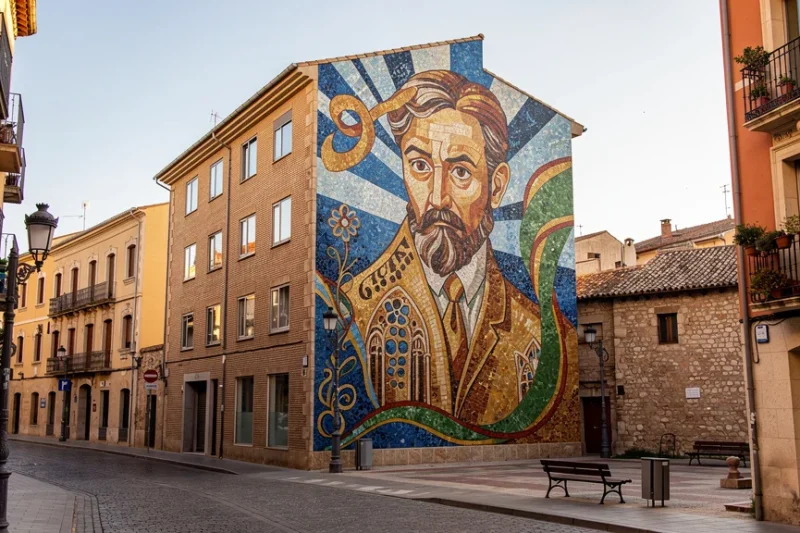 Mural colorido dedicado a Antoni Gaudí en Reus