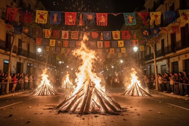 Escena festiva nocturna durante la verbena de Sant Joan en Sabadell