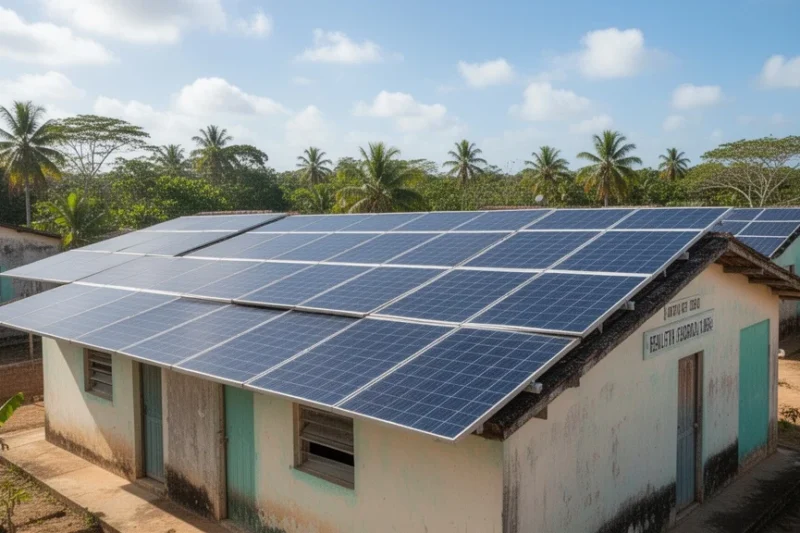 Paneles solares instalados en techos de centros sanitarios rurales en Cuba