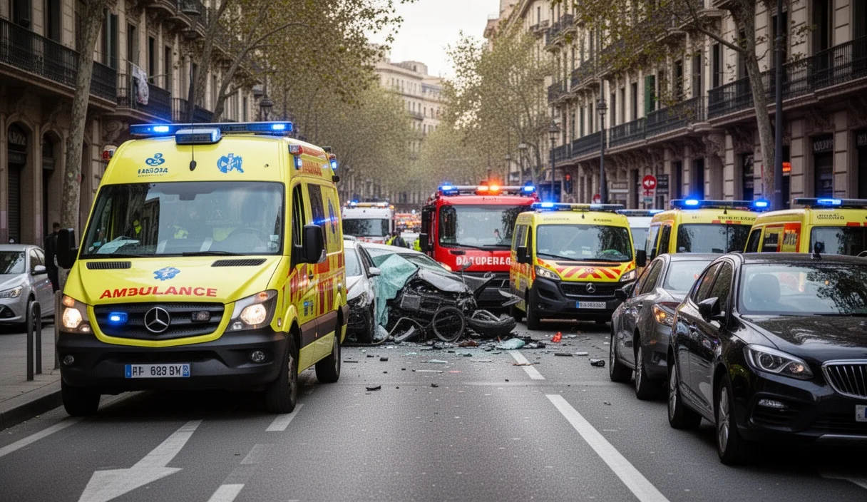 Accidente entre coche y autobús en una calle concurrida de Barcelona