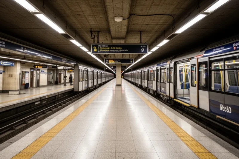 Empty subway platform at a modern train station in Barcelona
