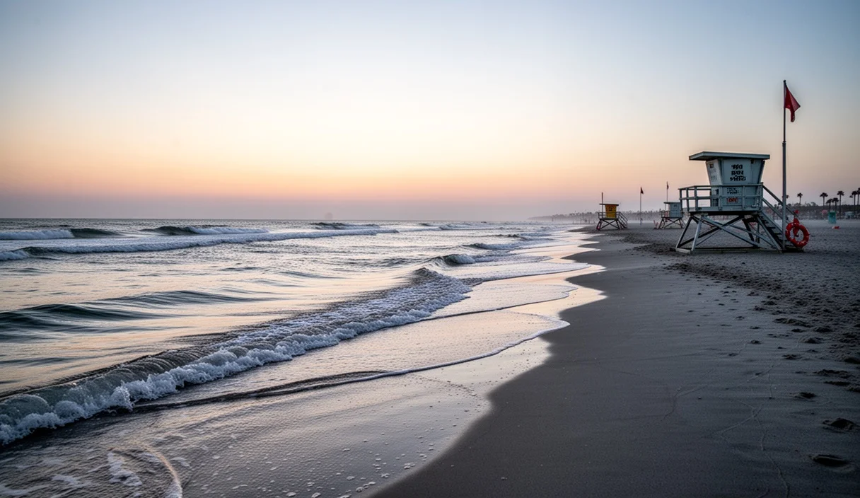 Empty Sant Miquel beach during sunrise with calm waters