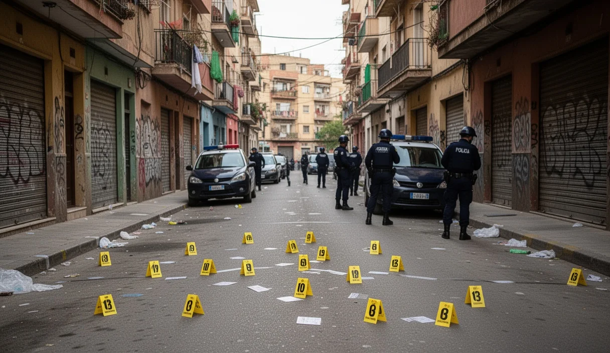 Escena del barrio La Mina tras un tiroteo con presencia policial