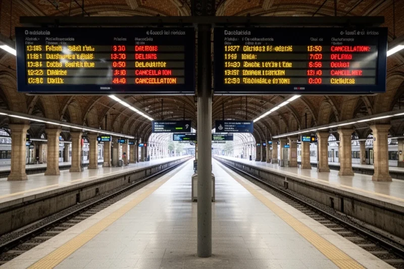 Empty platforms at Sants station during a minor railway strike