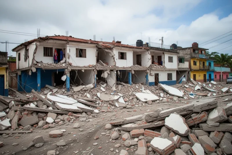Collapsed buildings after an earthquake illustrating devastation