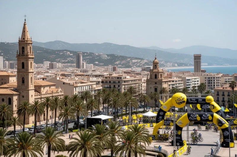 View of Vilanova i la Geltrú's waterfront prepared for Tour de France viewing event