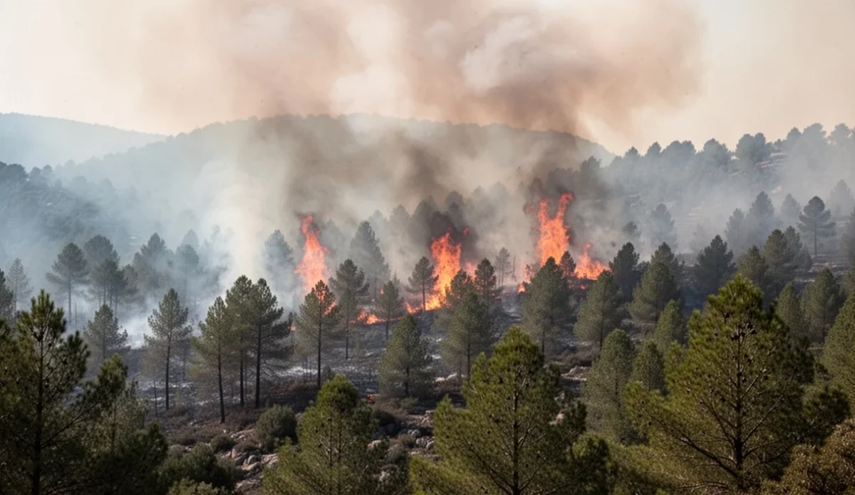 Aerial view of burned land near vineyards after recent wildfires