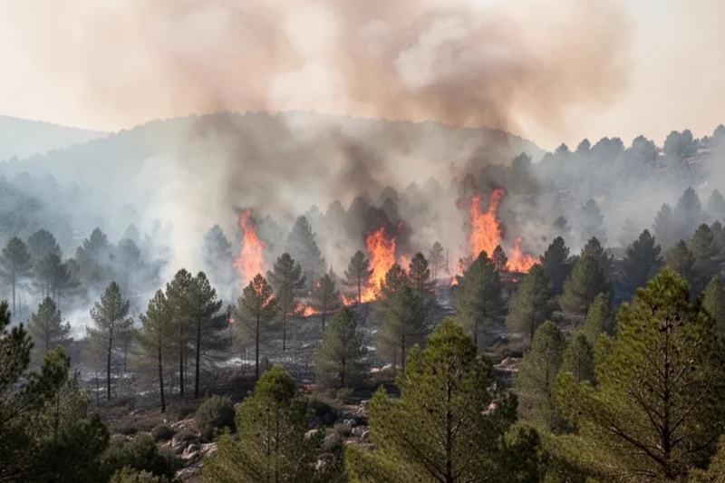 Aerial view of burned land near vineyards after recent wildfires