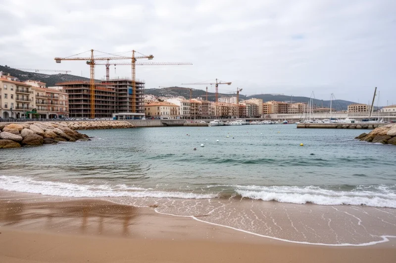 Vista del puerto de Arenys de Mar con elementos constructivos visibles