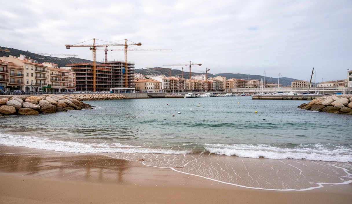 Construction site at Arenys de Mar harbor focusing on infrastructure improvements