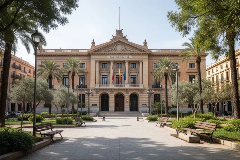 Vista del Ayuntamiento de Badalona rodeado por espacios públicos mejorados