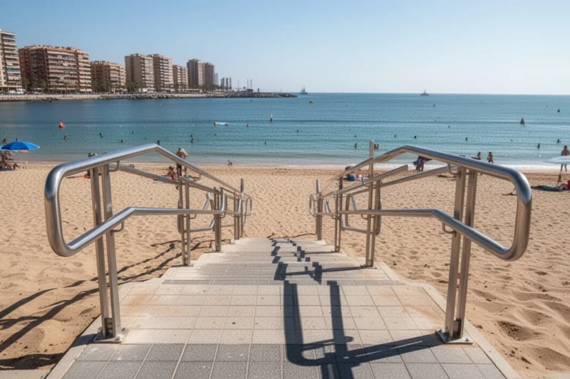 Barandillas instaladas en la playa para facilitar el acceso al agua