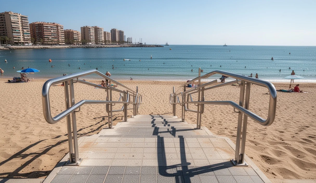 Barandillas instaladas en la playa para facilitar el acceso al agua