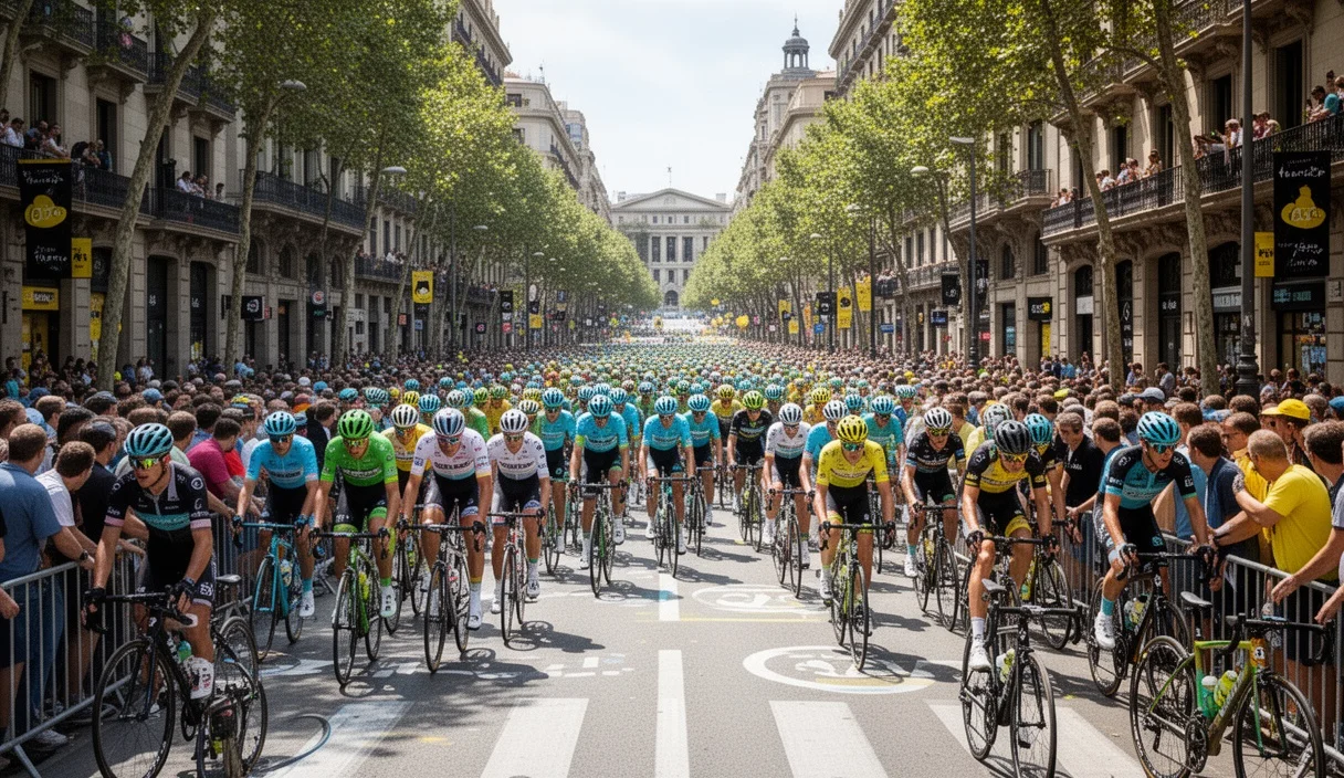 Crowds gather at famous landmarks during Tour de France opening stage in Barcelona