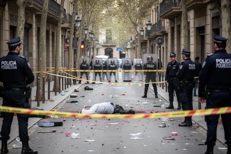 Escena tras un tiroteo en Barcelona con presencia policial