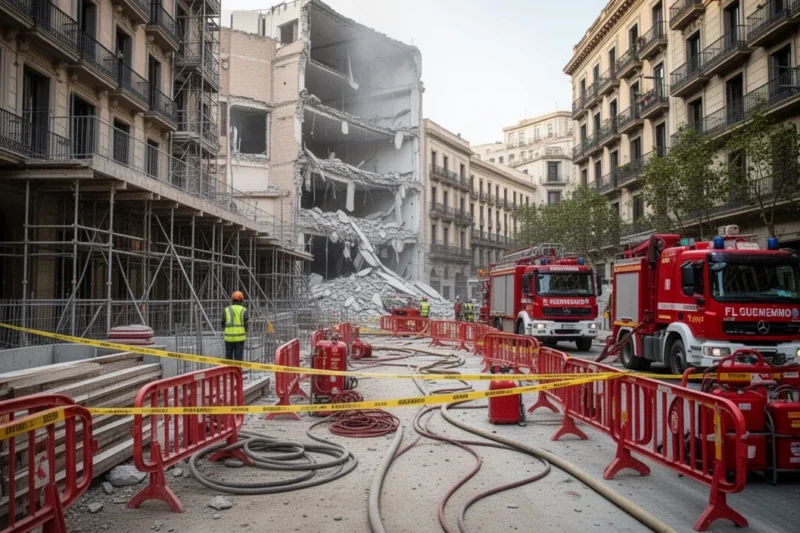 Construction site aftermath showing damage from a gas explosion