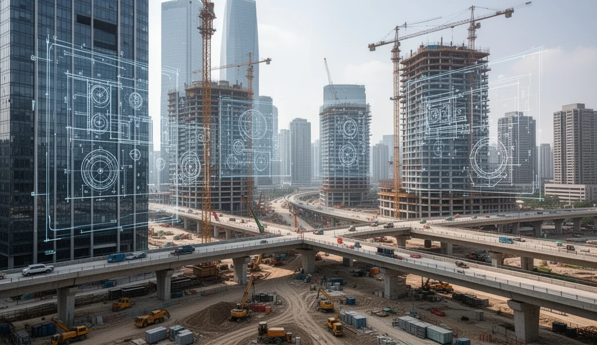 Digital architectural plans illustrating BIM technology used in Barcelona's urban development
