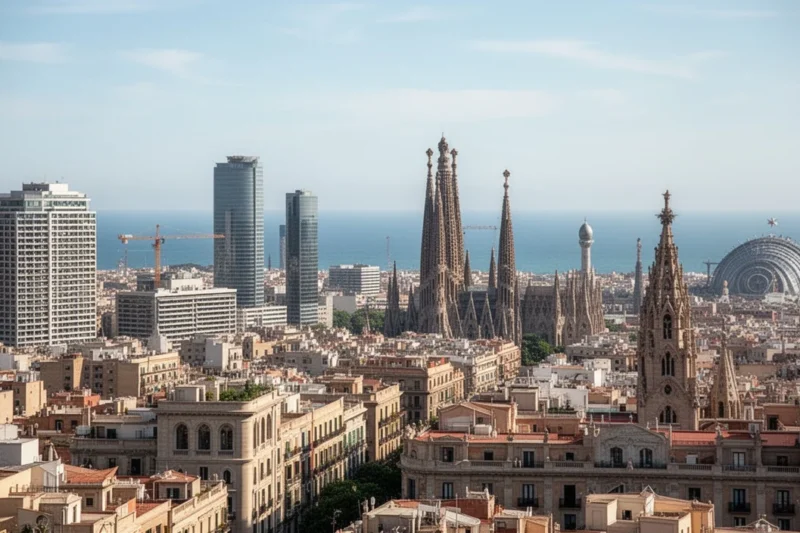 Vista panorámica del skyline de Barcelona durante la temporada turística