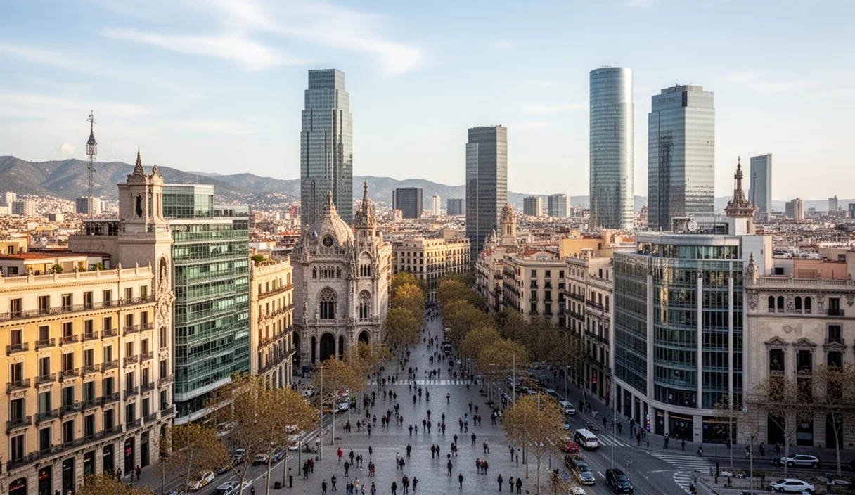 Vista moderna de Barcelona reflejando su diversidad arquitectónica