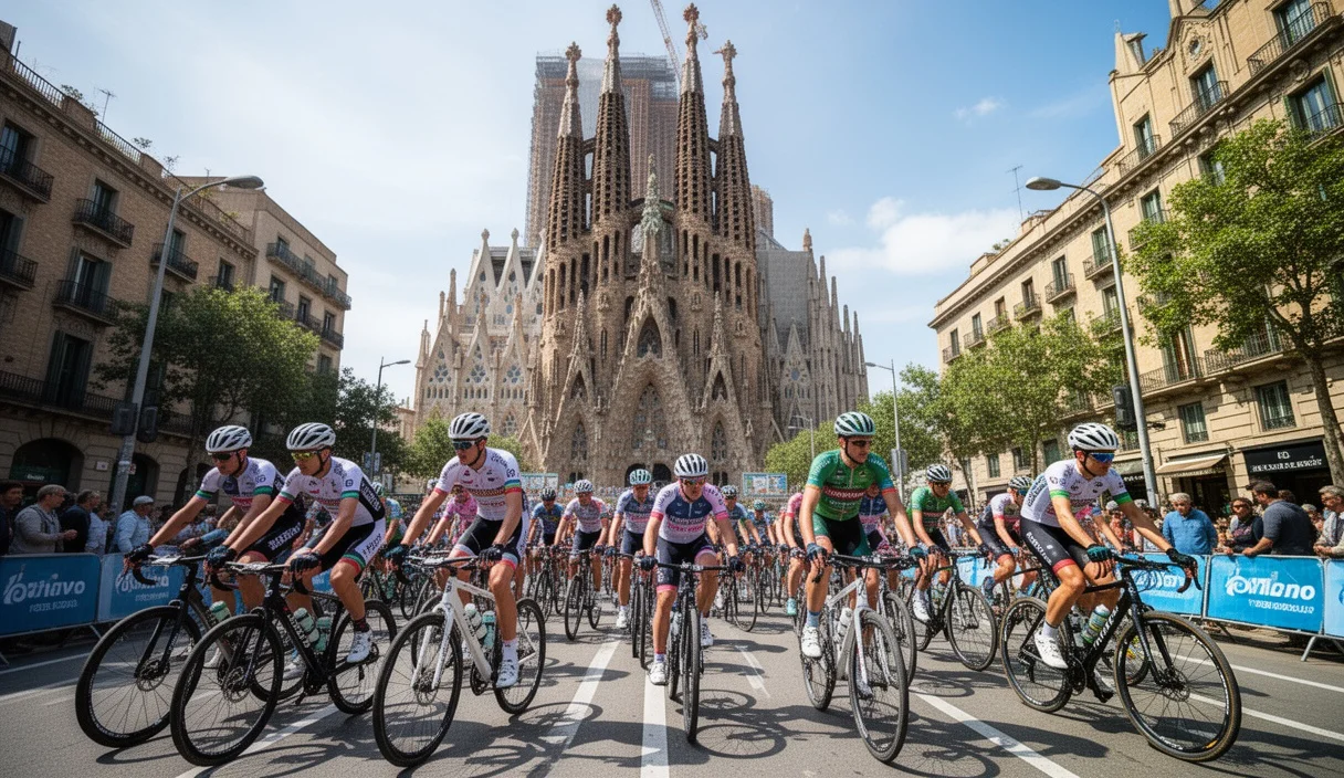 Vista colorida del recorrido hacia la Sagrada Familia durante el evento previo al Tour de Francia