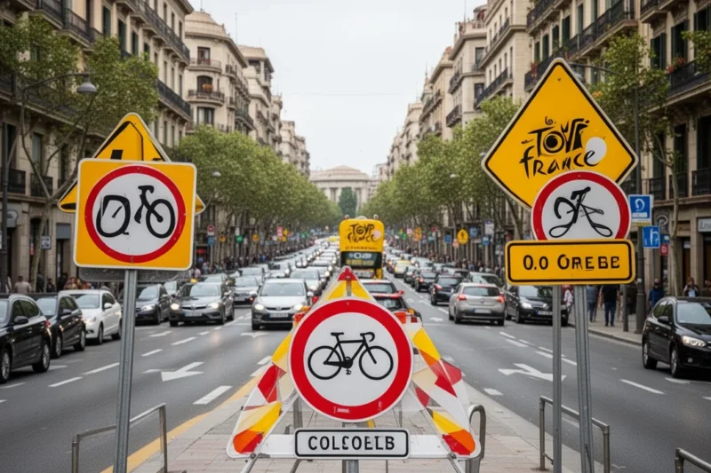 Calle cerrada en Barcelona por el Tour de Francia