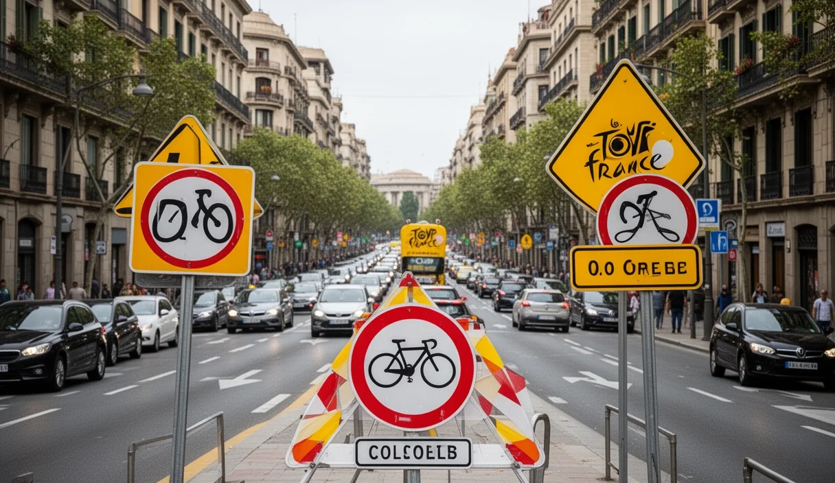 Calle cerrada en Barcelona por el Tour de Francia
