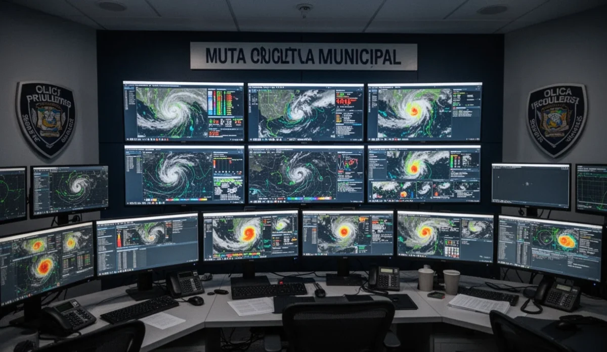 Control room displaying advanced technology for monitoring weather conditions