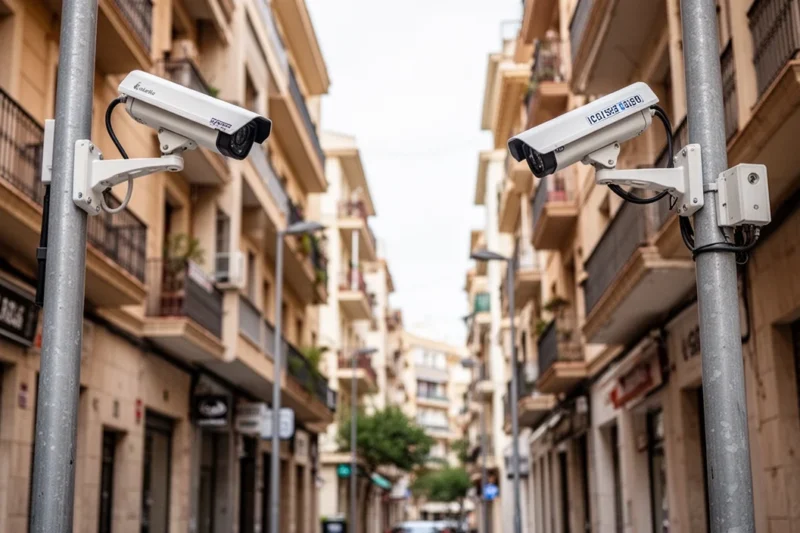 Cámaras y lectores automáticos instalados en una calle concurrida de Calella.