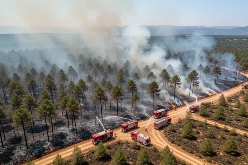 Aerial view showing damage from recent wildfires in Catalonia