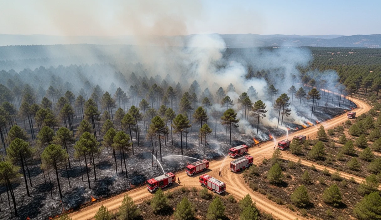 Aerial view showing damage from recent wildfires in Catalonia