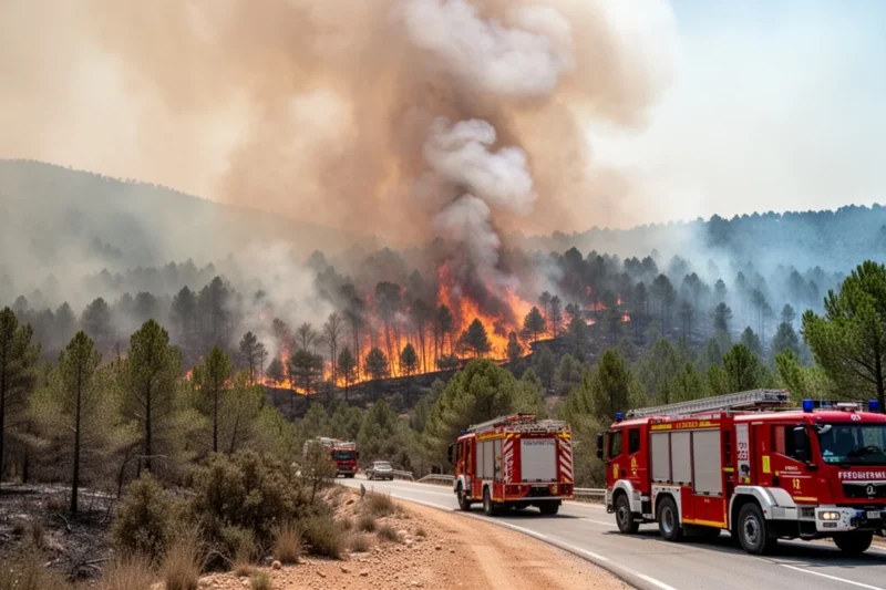 Incendio forestal en Canyelles con vehículos de emergencia