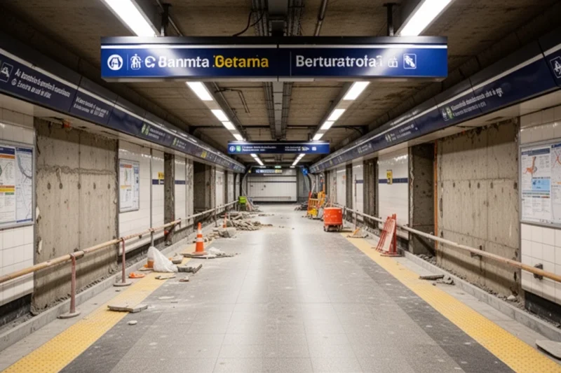 Pasillo cerrado entre líneas L1 y L3 en plaza Catalunya durante obras