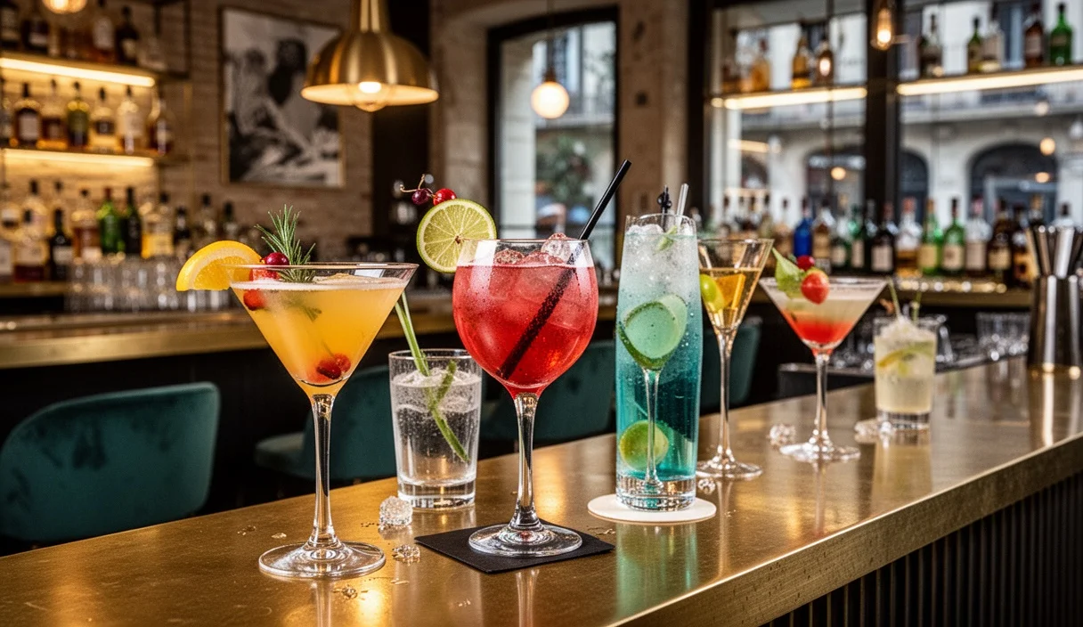 Vista interior elegante de una coctelería moderna en Barcelona
