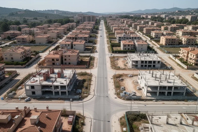 Vista aérea de urbanizaciones sin infraestructura básica cerca de Barcelona
