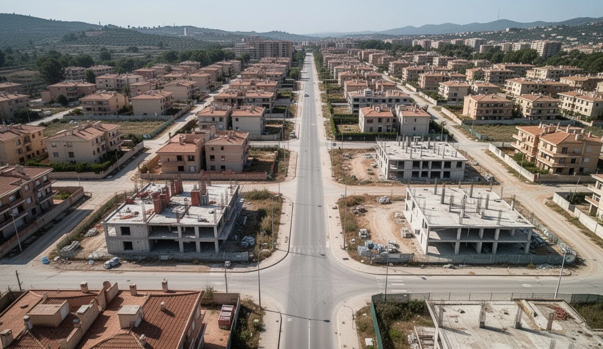 Vista aérea de urbanizaciones sin infraestructura básica cerca de Barcelona