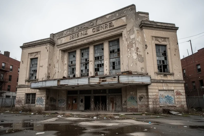 Fachada del antiguo cine Stadium desocupado en L'Hospitalet