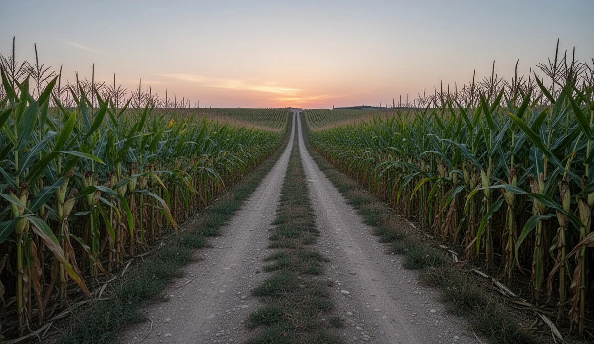 Campo de maíz vacío en Soses al atardecer