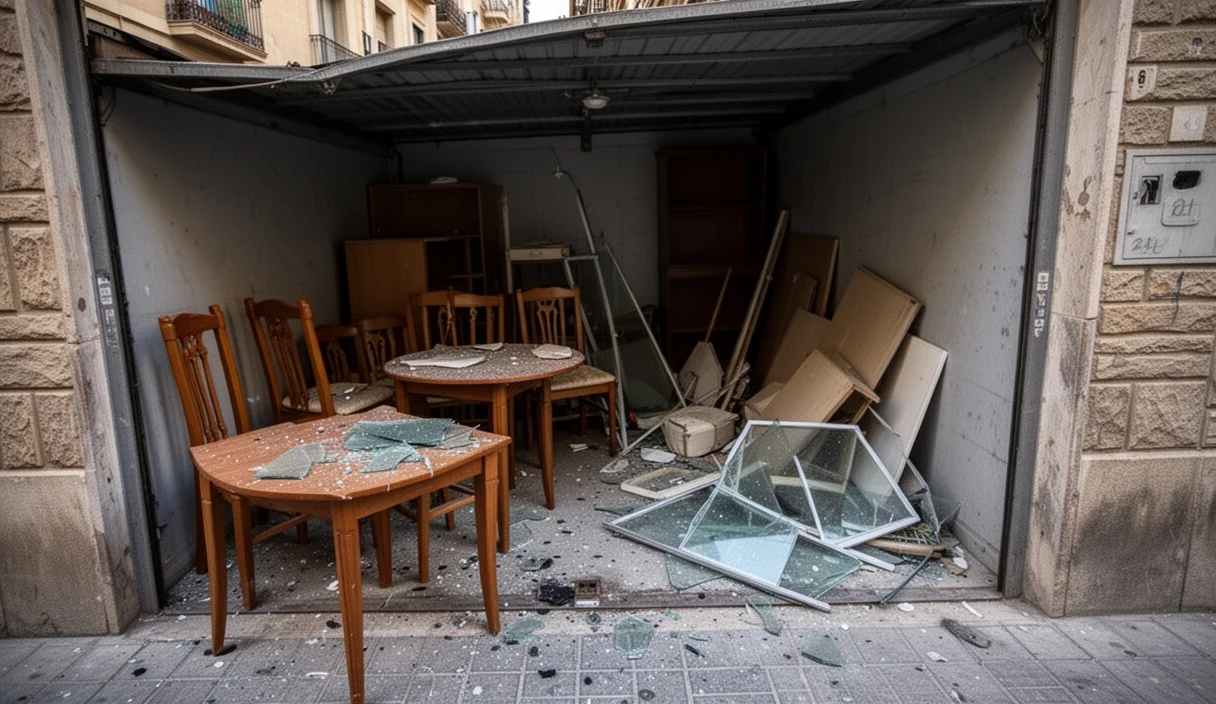 Espacio municipal dañado con mobiliario roto tras un robo