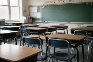 Empty classroom symbolizing an upcoming teachers' strike