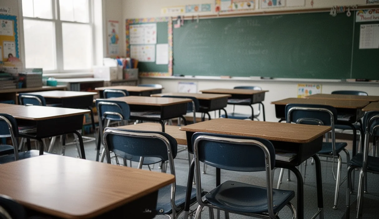 Empty classroom symbolizing an upcoming teachers' strike