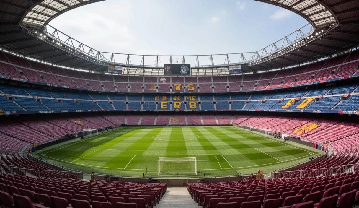 Estadio vacío del FC Barcelona durante preparativos para el mercado veraniego
