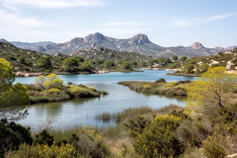 A tranquil pond in Cap de Creus National Park showcasing vibrant greenery