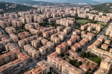 Aerial view of residential buildings in Catalonia highlighting urban density