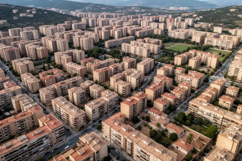 Aerial view of residential buildings in Catalonia highlighting urban density