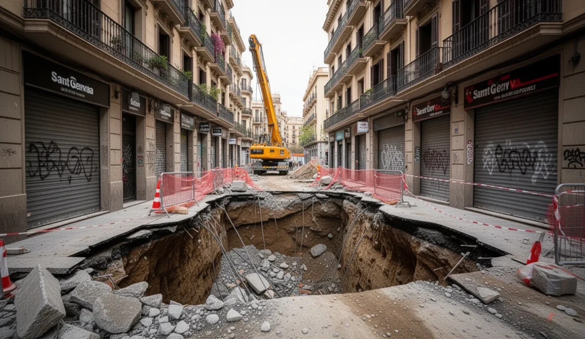 Zona afectada por el socavón en Sant Gervasi con obras visibles